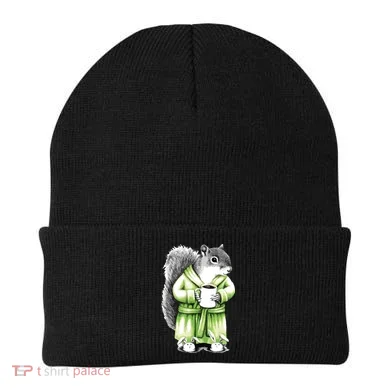 Squirrel Coffee Funny Coffee Drinking Squirrel Beanie