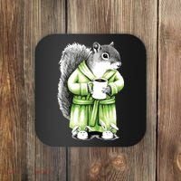 Squirrel Coffee Funny Coffee Drinking Squirrel Coaster thumb 0