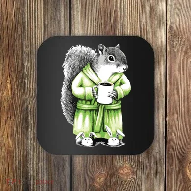 Squirrel Coffee Funny Coffee Drinking Squirrel Coaster