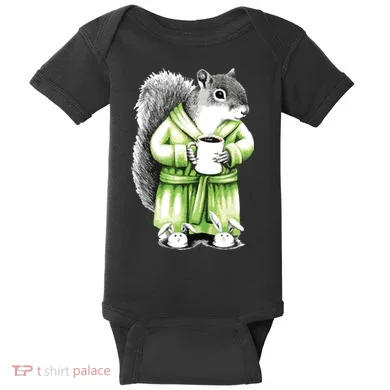 Squirrel Coffee Funny Coffee Drinking Squirrel Baby Bodysuit