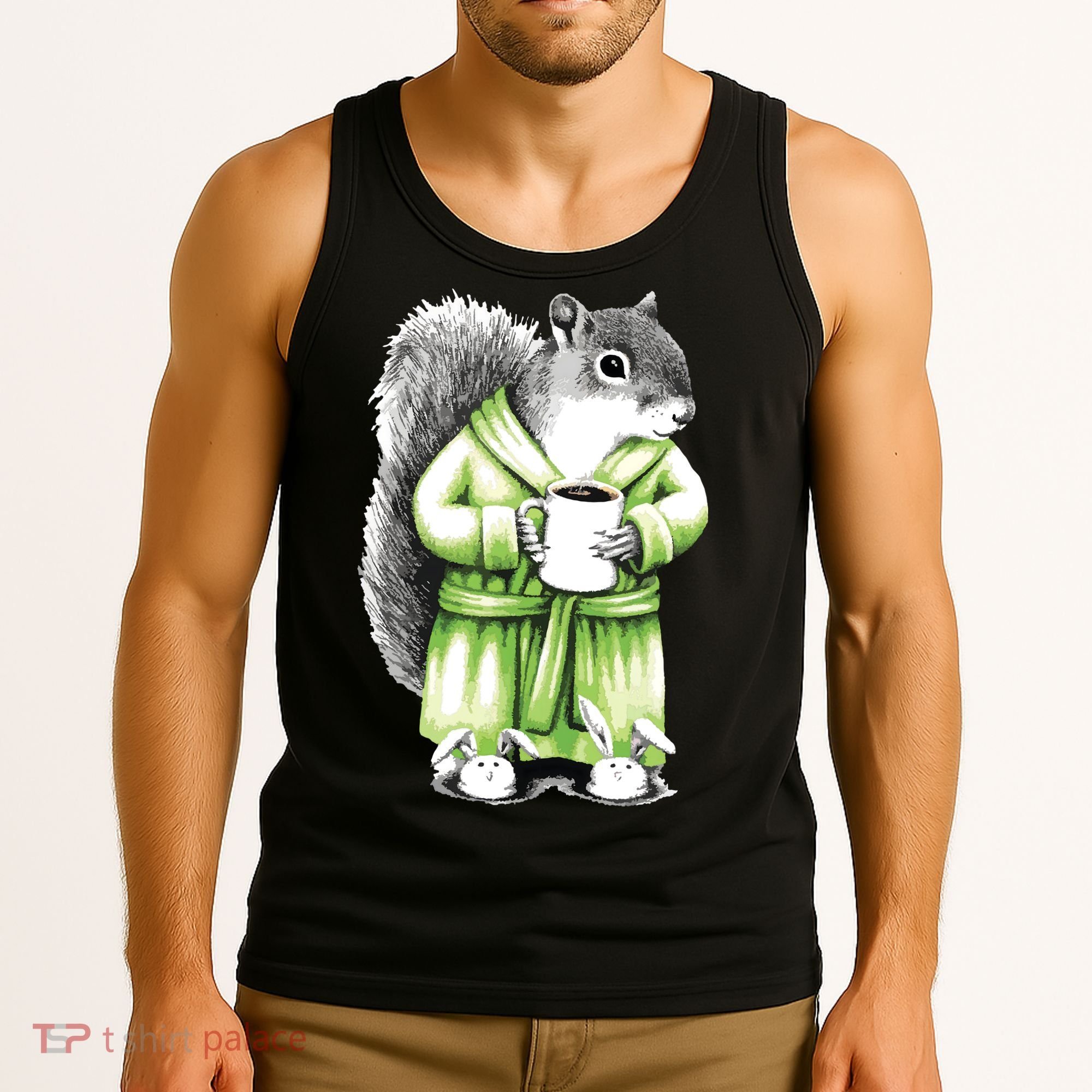 Squirrel Coffee Funny Coffee Drinking Squirrel Tank Top
