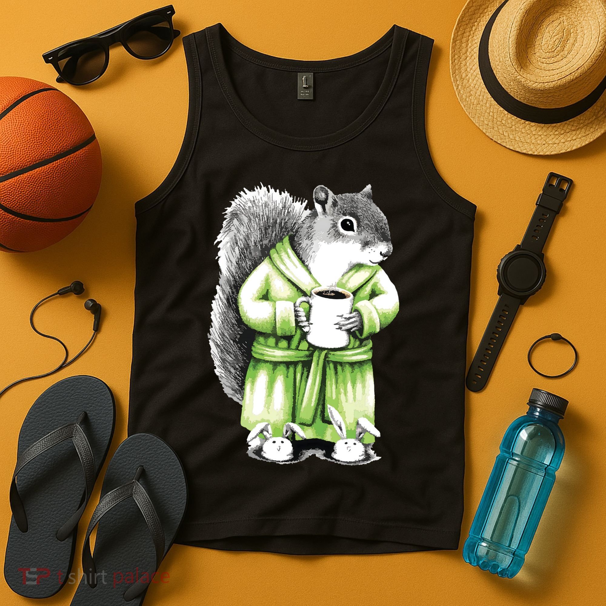 Squirrel Coffee Funny Coffee Drinking Squirrel Tank Top