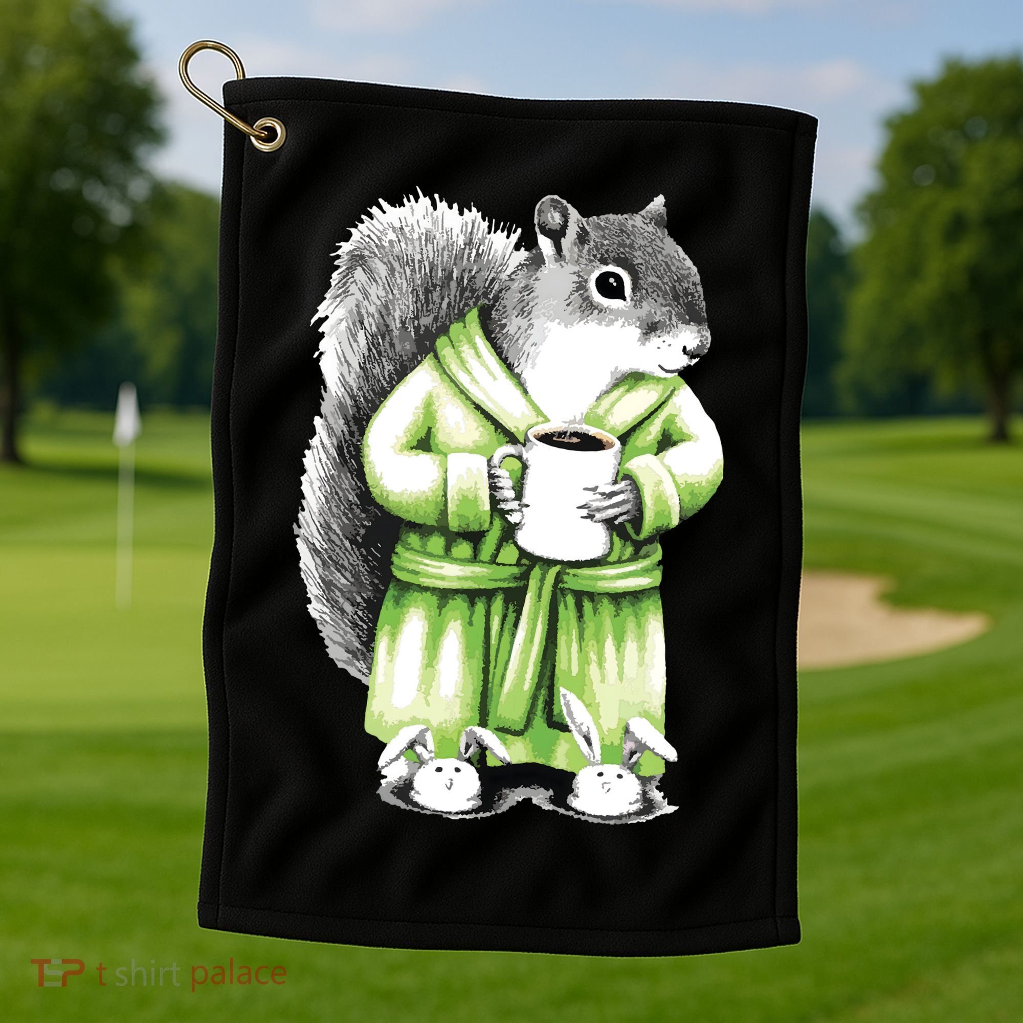 Squirrel Coffee Funny Coffee Drinking Squirrel Golf Towel