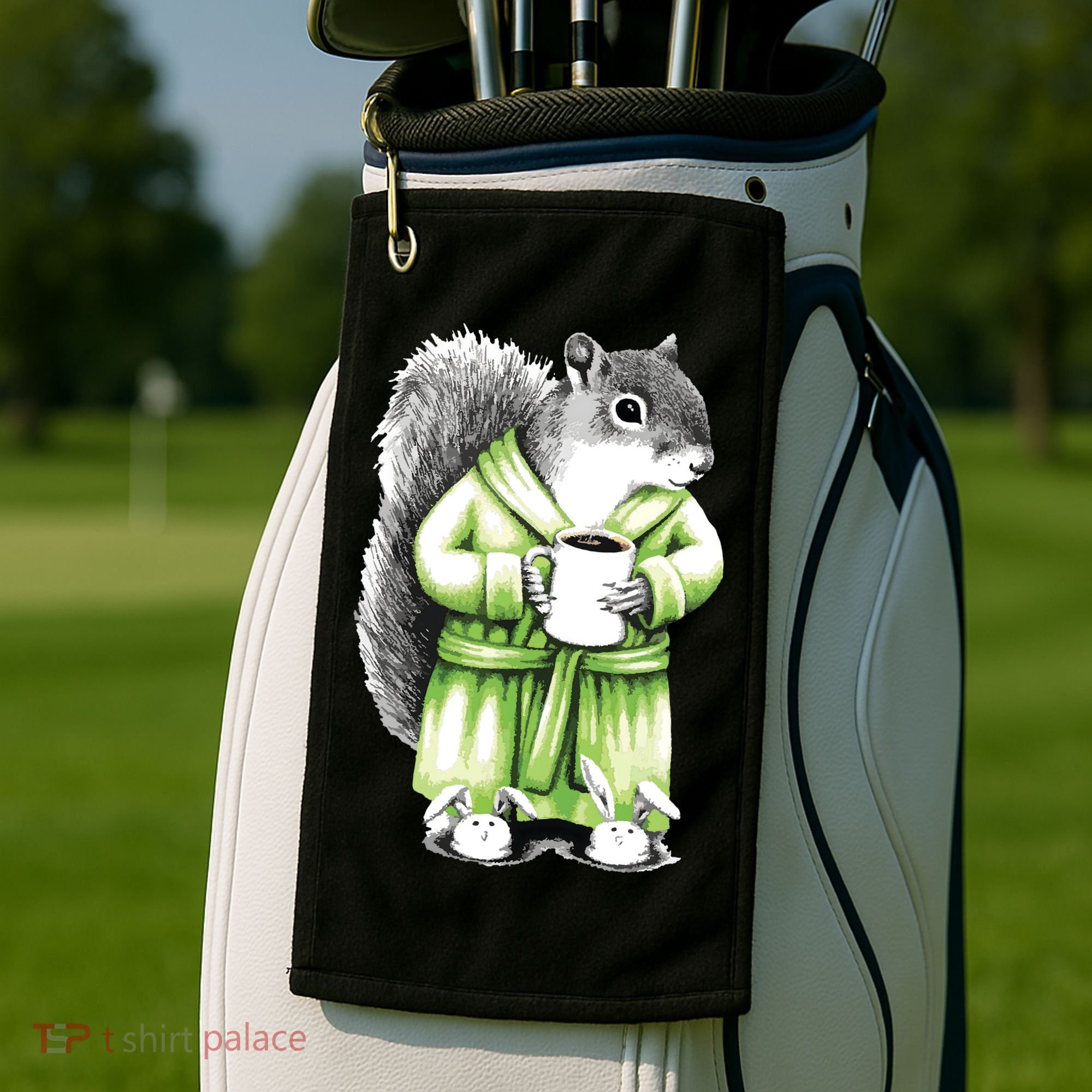 Squirrel Coffee Funny Coffee Drinking Squirrel Golf Towel