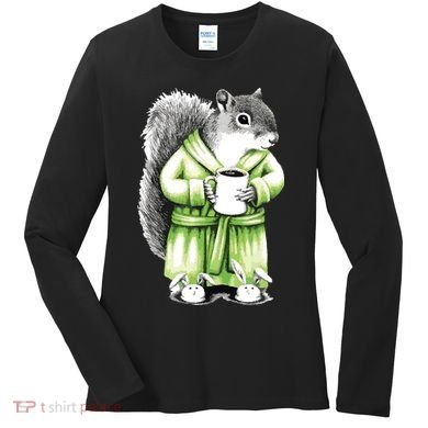 Squirrel Coffee Funny Coffee Drinking Squirrel Women's Long Sleeve Shirt