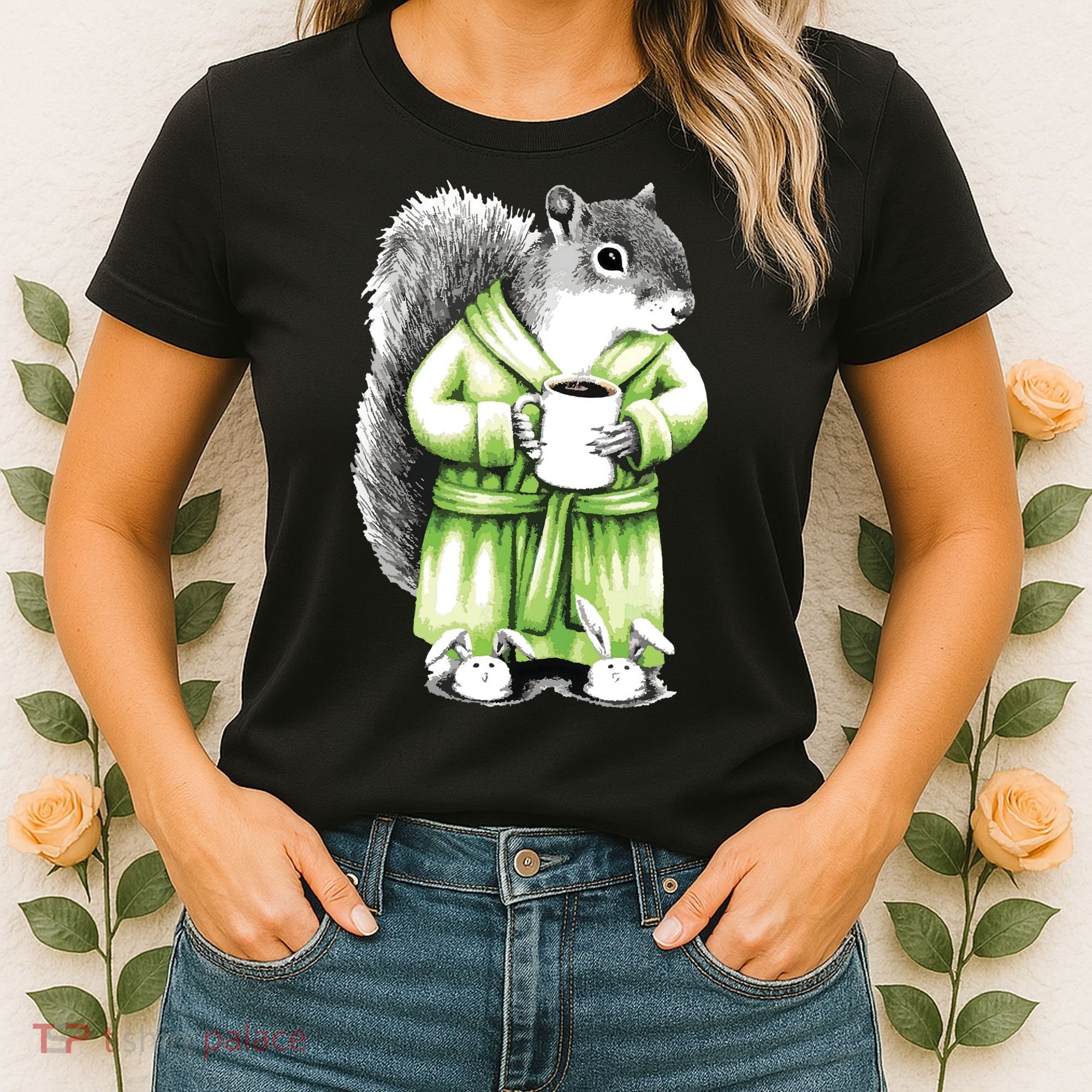 Squirrel Coffee Funny Coffee Drinking Squirrel Women's T-Shirt