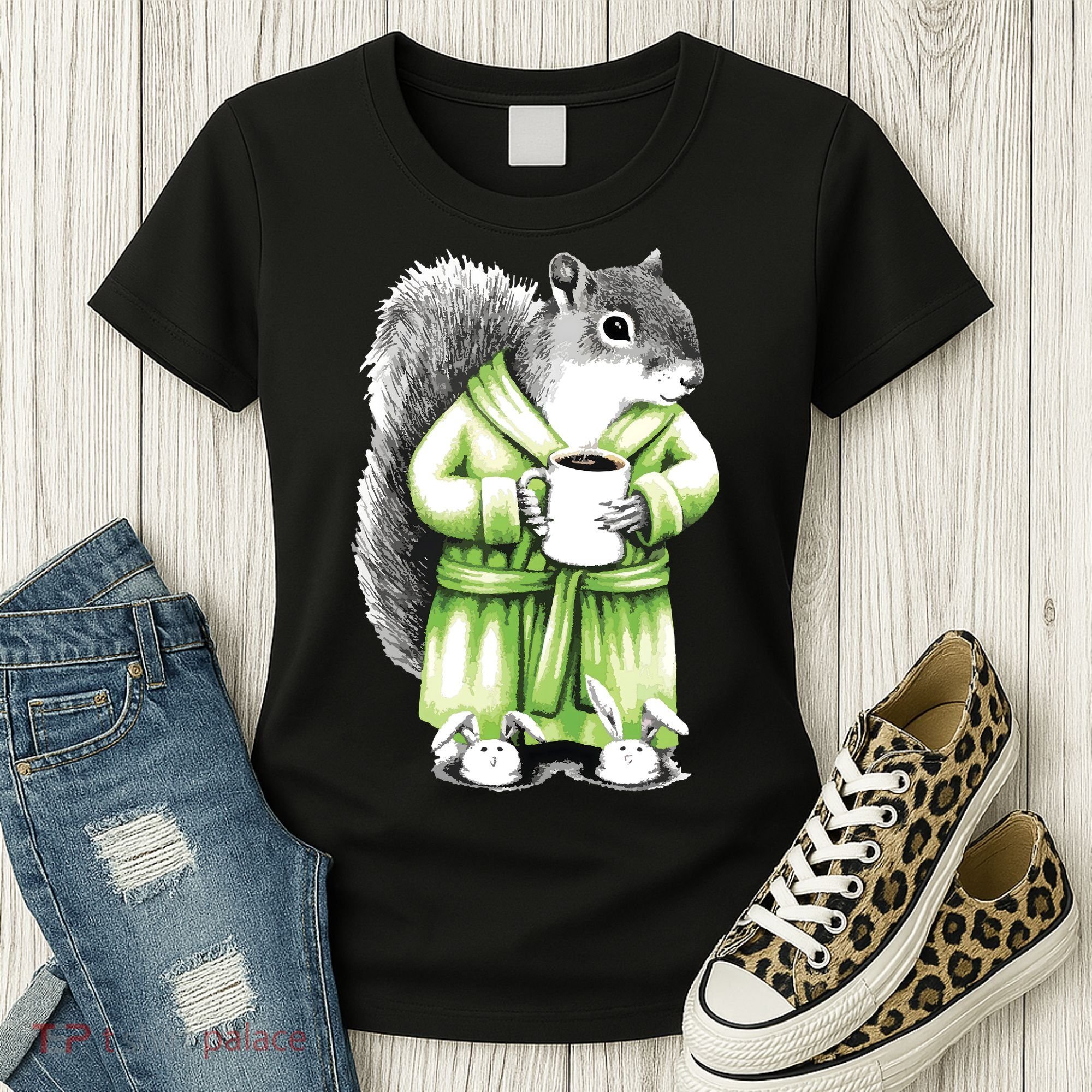 Squirrel Coffee Funny Coffee Drinking Squirrel Women's T-Shirt