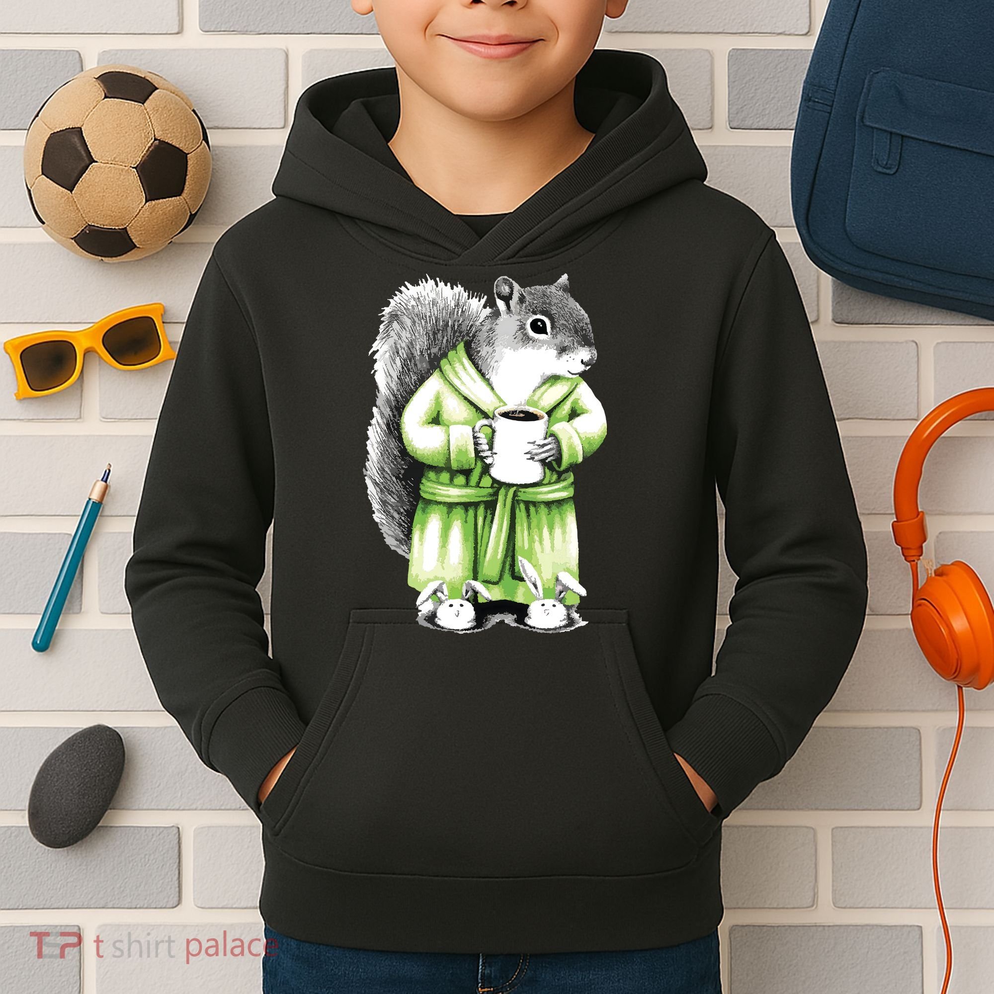 Squirrel Coffee Funny Coffee Drinking Squirrel Kids Hoodie
