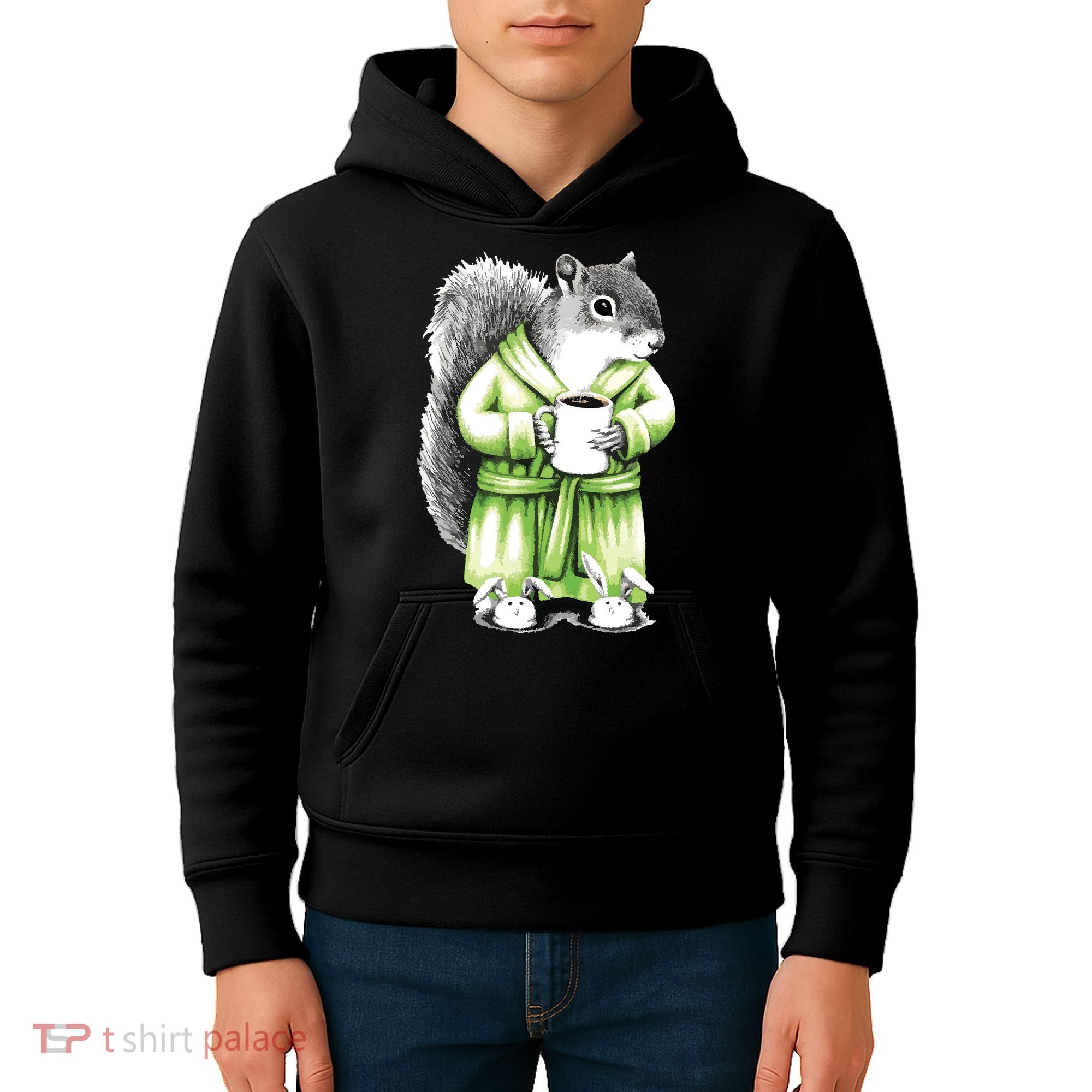 Squirrel Coffee Funny Coffee Drinking Squirrel Kids Hoodie