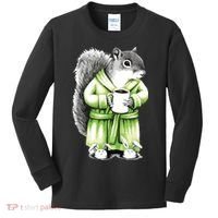 Squirrel Coffee Funny Coffee Drinking Squirrel Kids Long Sleeve Shirt thumb 0