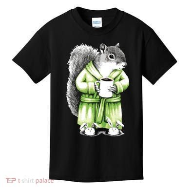 Squirrel Coffee Funny Coffee Drinking Squirrel Kids T-Shirt