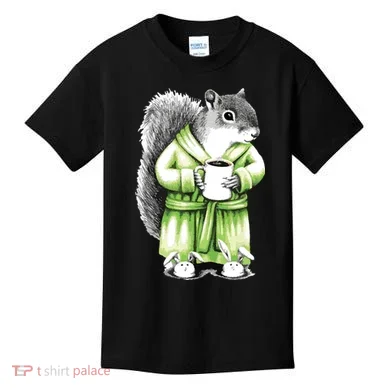 Squirrel Coffee Funny Coffee Drinking Squirrel Kids T-Shirt