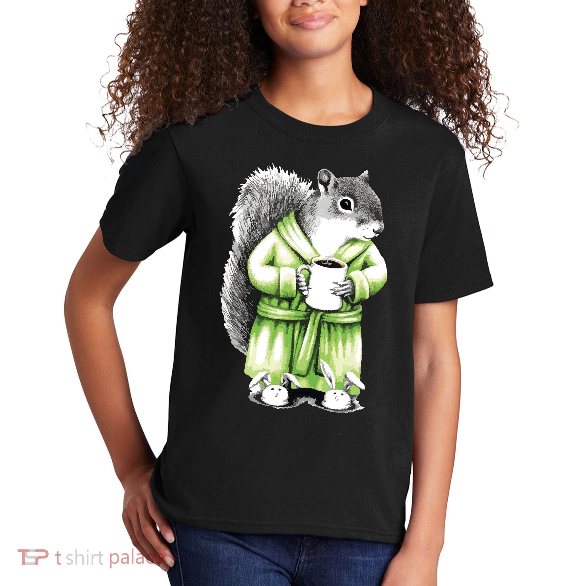 Squirrel Coffee Funny Coffee Drinking Squirrel Kids T-Shirt