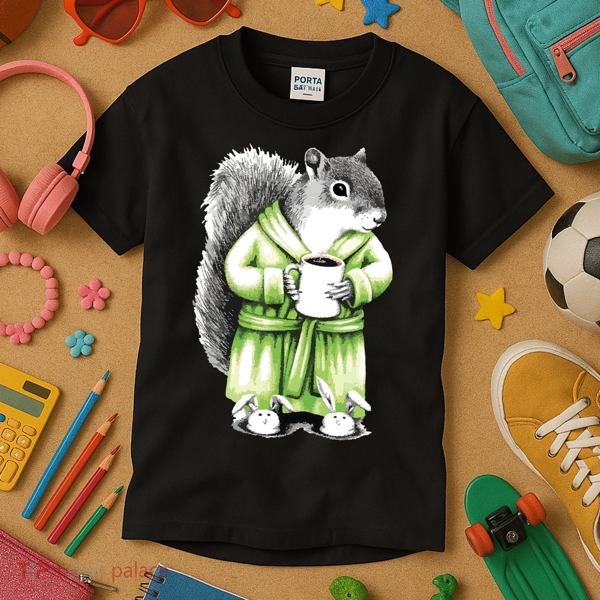 Squirrel Coffee Funny Coffee Drinking Squirrel Kids T-Shirt