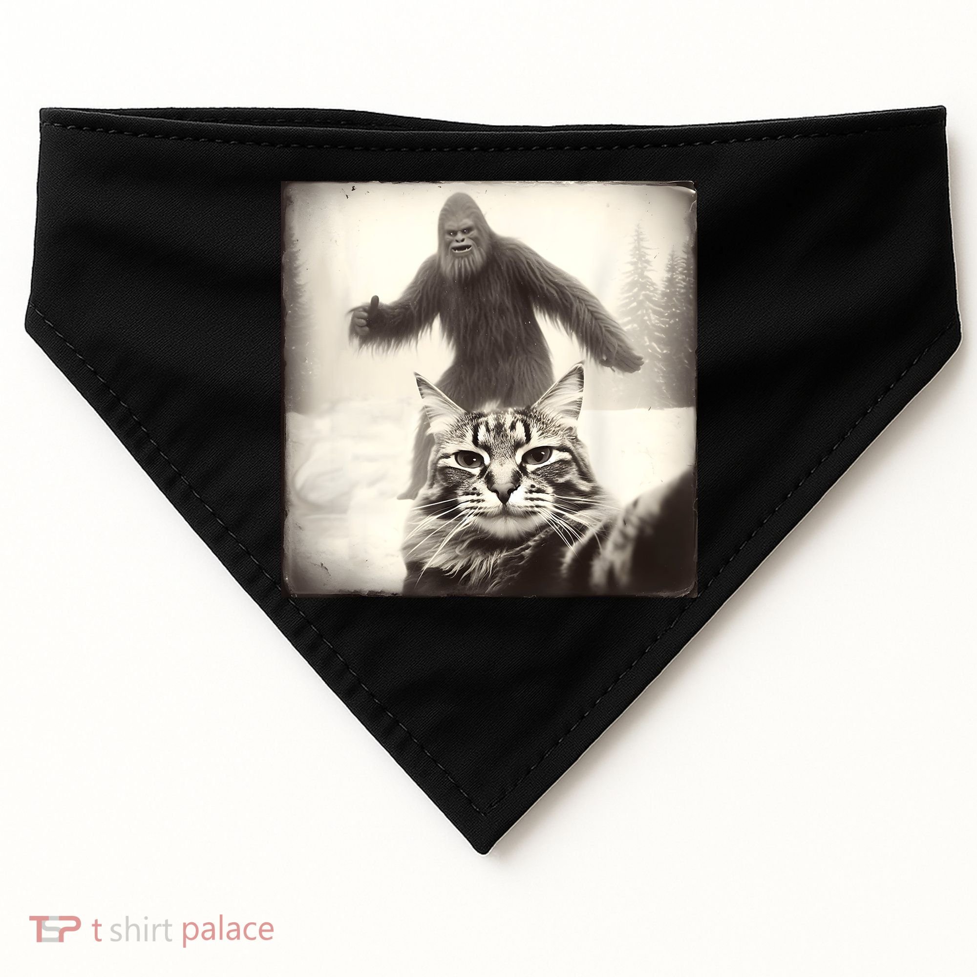 Selfie Cat Finds Bigfoot Sasquatch Funny Cat Bigfoot Photo USA-Made Doggie Bandana