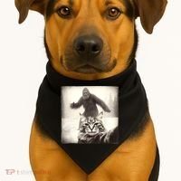 Selfie Cat Finds Bigfoot Sasquatch Funny Cat Bigfoot Photo USA-Made Doggie Bandana thumb 1