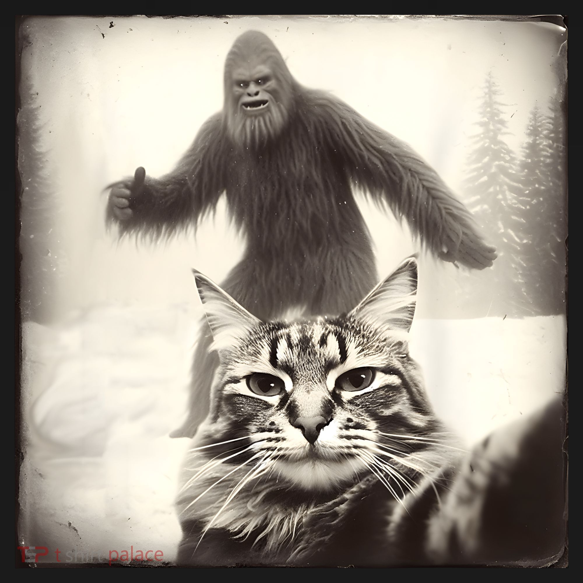 Selfie Cat Finds Bigfoot Sasquatch Funny Cat Bigfoot Photo Sweatshirt