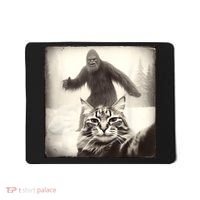 Selfie Cat Finds Bigfoot Sasquatch Funny Cat Bigfoot Photo Mousepad thumb 0