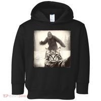 Selfie Cat Finds Bigfoot Sasquatch Funny Cat Bigfoot Photo Toddler Hoodie thumb 0