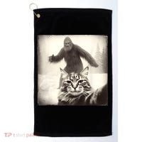 Selfie Cat Finds Bigfoot Sasquatch Funny Cat Bigfoot Photo Golf Towel thumb 0