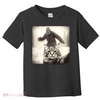 Selfie Cat Finds Bigfoot Sasquatch Funny Cat Bigfoot Photo Toddler T-Shirt thumb 0