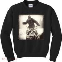 Selfie Cat Finds Bigfoot Sasquatch Funny Cat Bigfoot Photo Kids Sweatshirt thumb 0