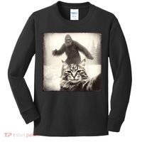Selfie Cat Finds Bigfoot Sasquatch Funny Cat Bigfoot Photo Kids Long Sleeve Shirt thumb 0