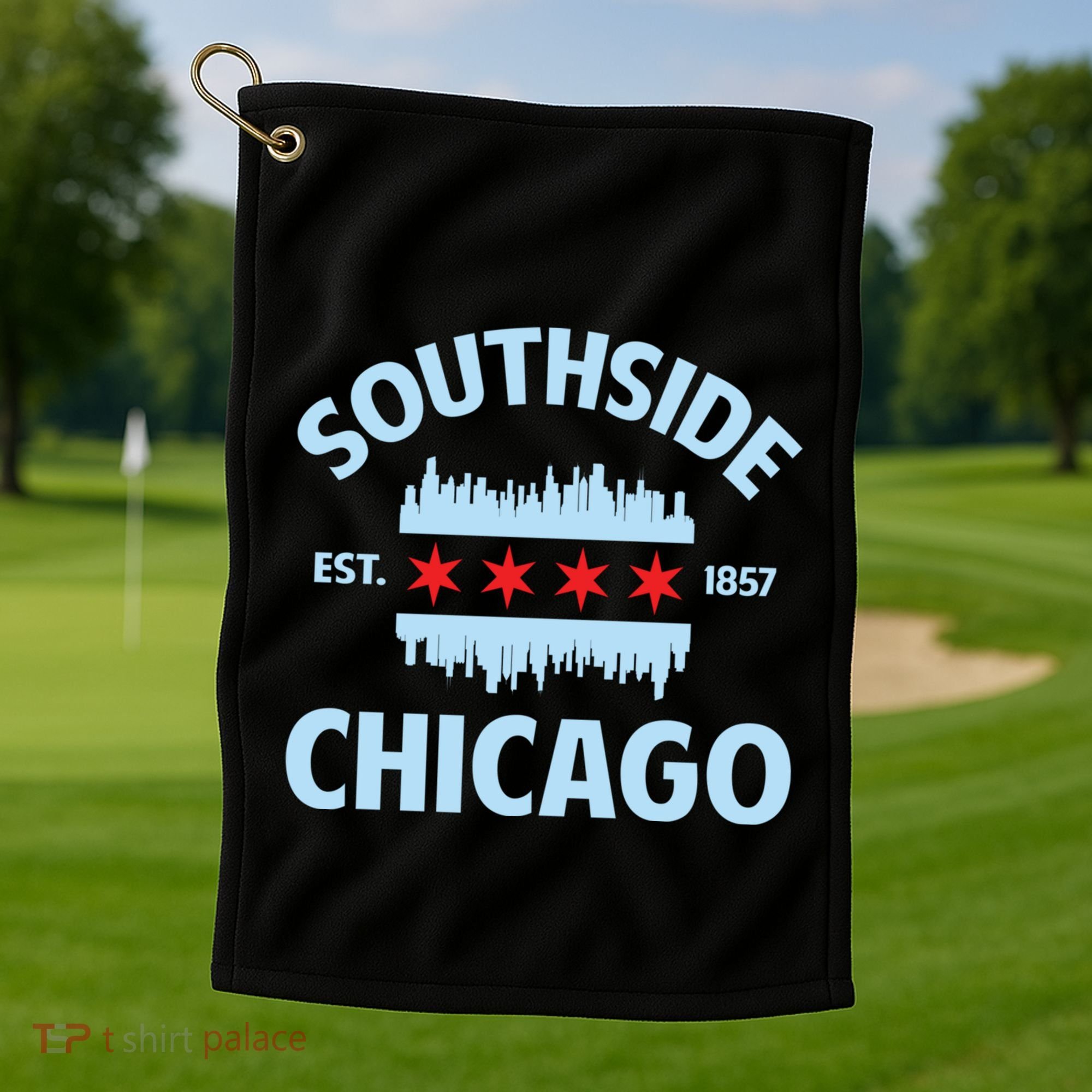 Southside Chicago Flag Skyline Great Gift Golf Towel