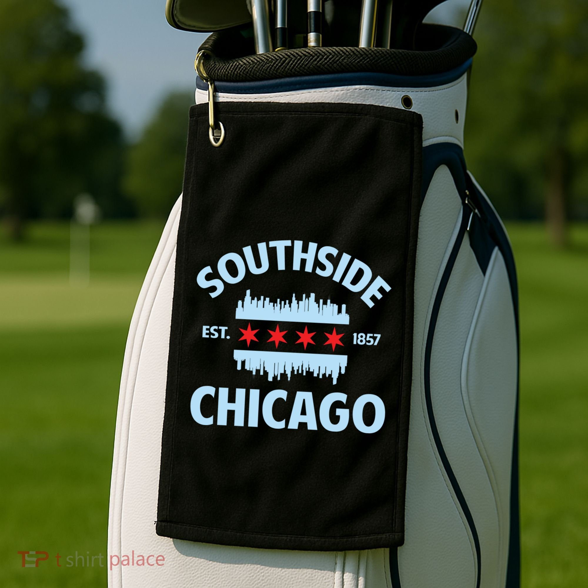 Southside Chicago Flag Skyline Great Gift Golf Towel