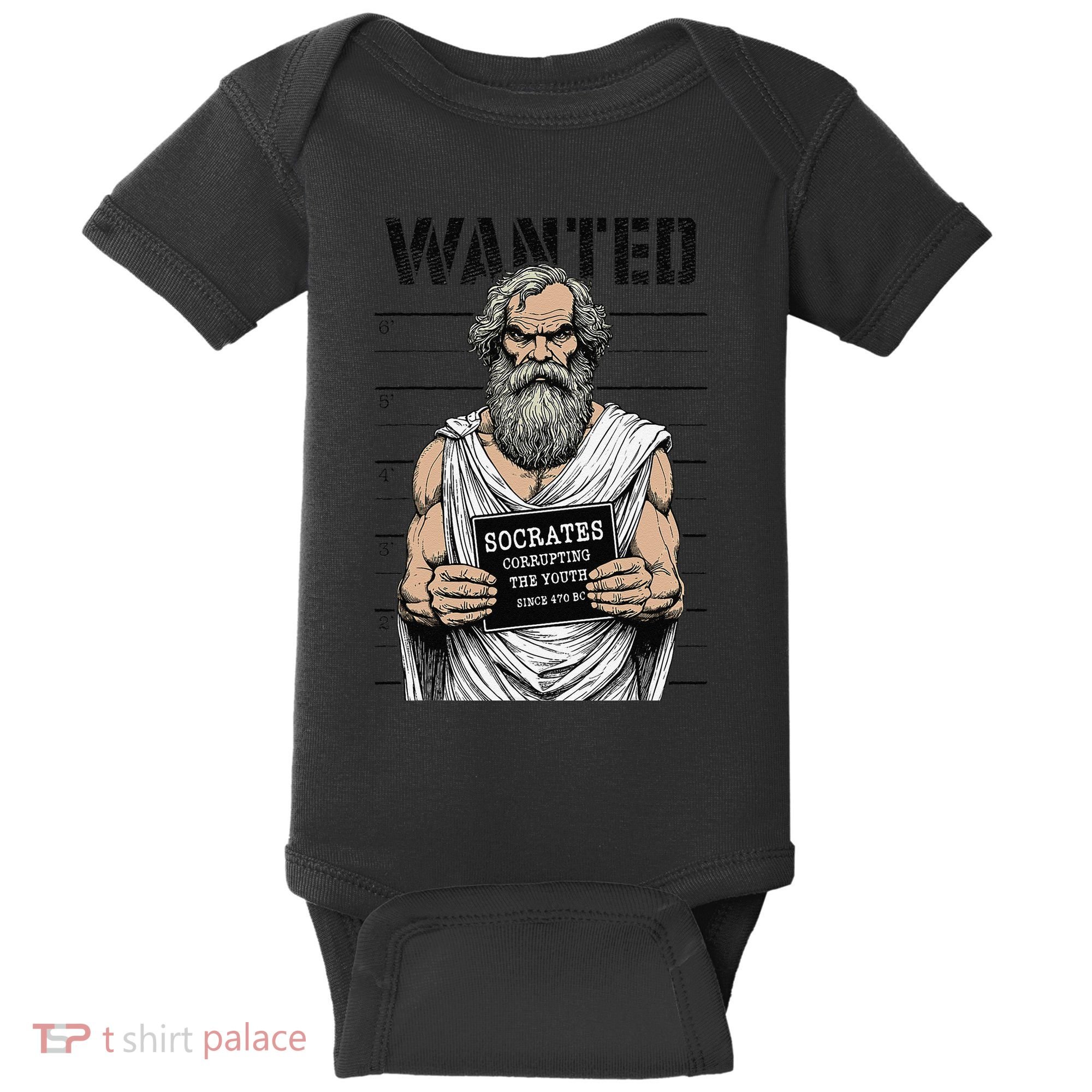 Socrates Corrupting Funny Philosophy Police Mugshot Baby Bodysuit