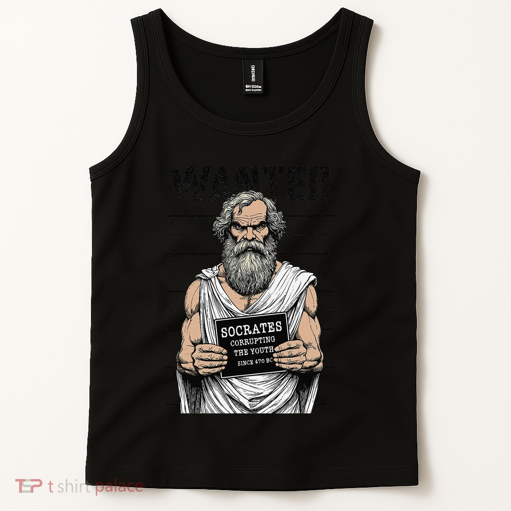Socrates Corrupting Funny Philosophy Police Mugshot Tank Top