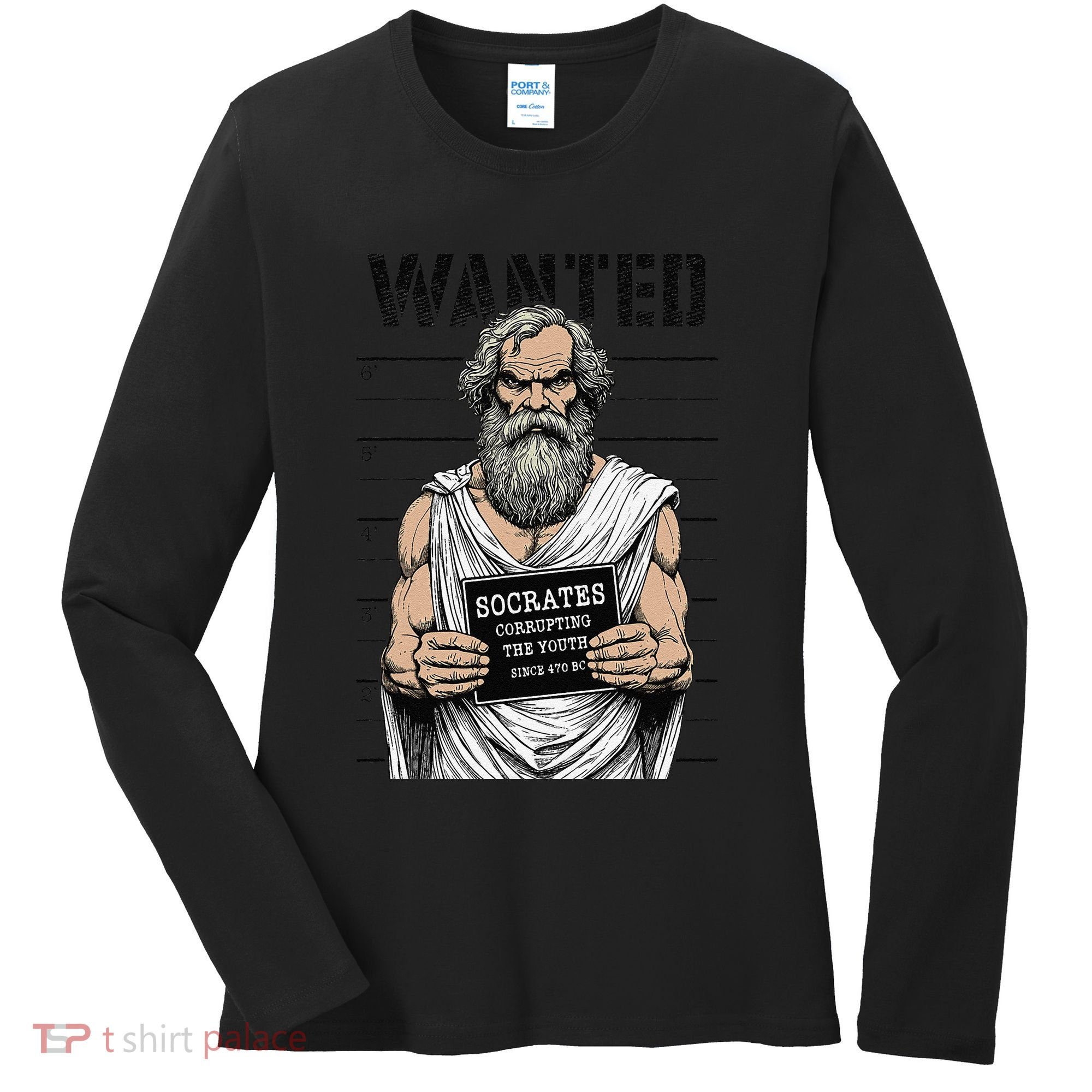 Socrates Corrupting Funny Philosophy Police Mugshot Women's Long Sleeve Shirt