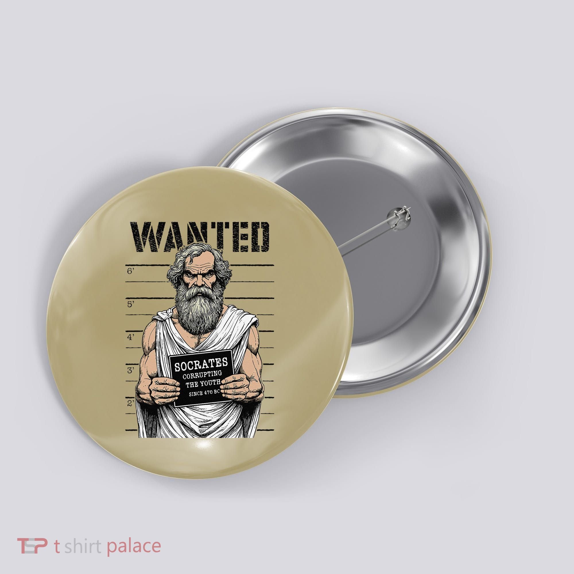 Socrates Corrupting Funny Philosophy Police Mugshot Button
