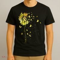 Sunflower Cat Gold Ribbon Childhood Cancer Awareness T-Shirt thumb 3