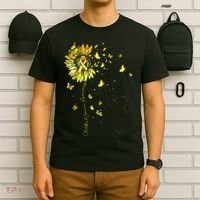 Sunflower Cat Gold Ribbon Childhood Cancer Awareness T-Shirt thumb 6