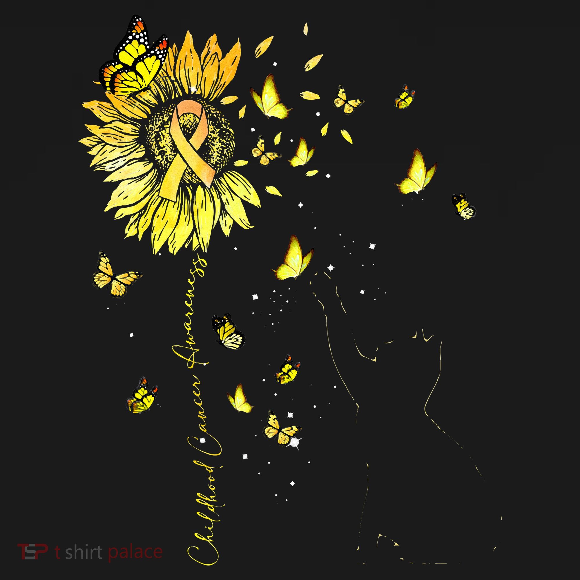Sunflower Cat Gold Ribbon Childhood Cancer Awareness Women's Hoodie