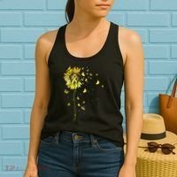 Sunflower Cat Gold Ribbon Childhood Cancer Awareness Women's Tank Top thumb 2