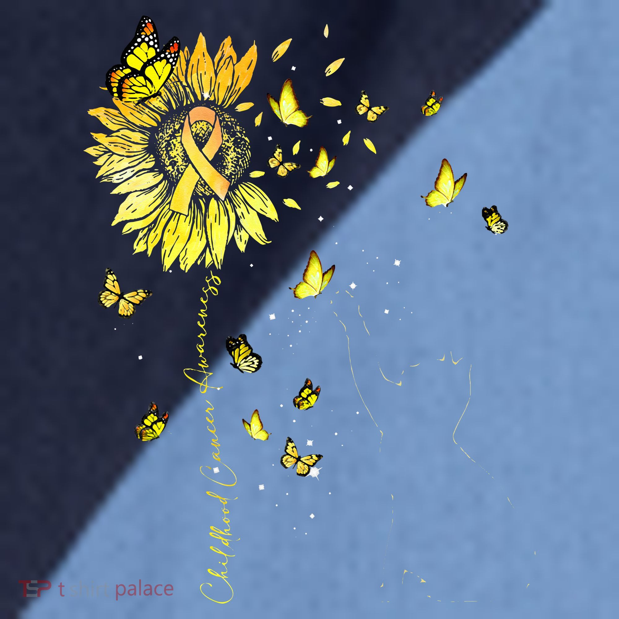 Sunflower Cat Gold Ribbon Childhood Cancer Awareness Raglan Baseball Sleeve Shirt