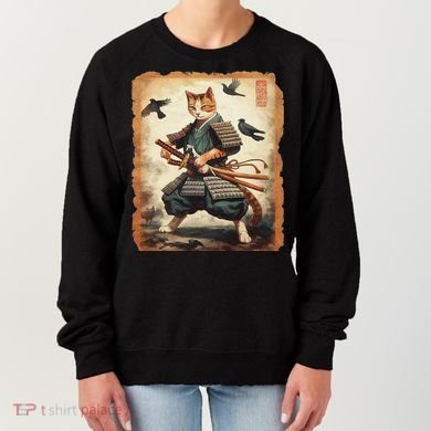 Samurai Cat Graphicwarrior Vintage Japanese Art Anime Women's Sweatshirt