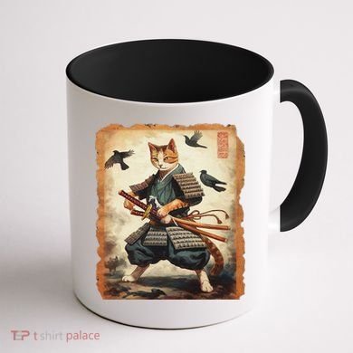 Samurai Cat Graphicwarrior Vintage Japanese Art Anime Coffee Mug back