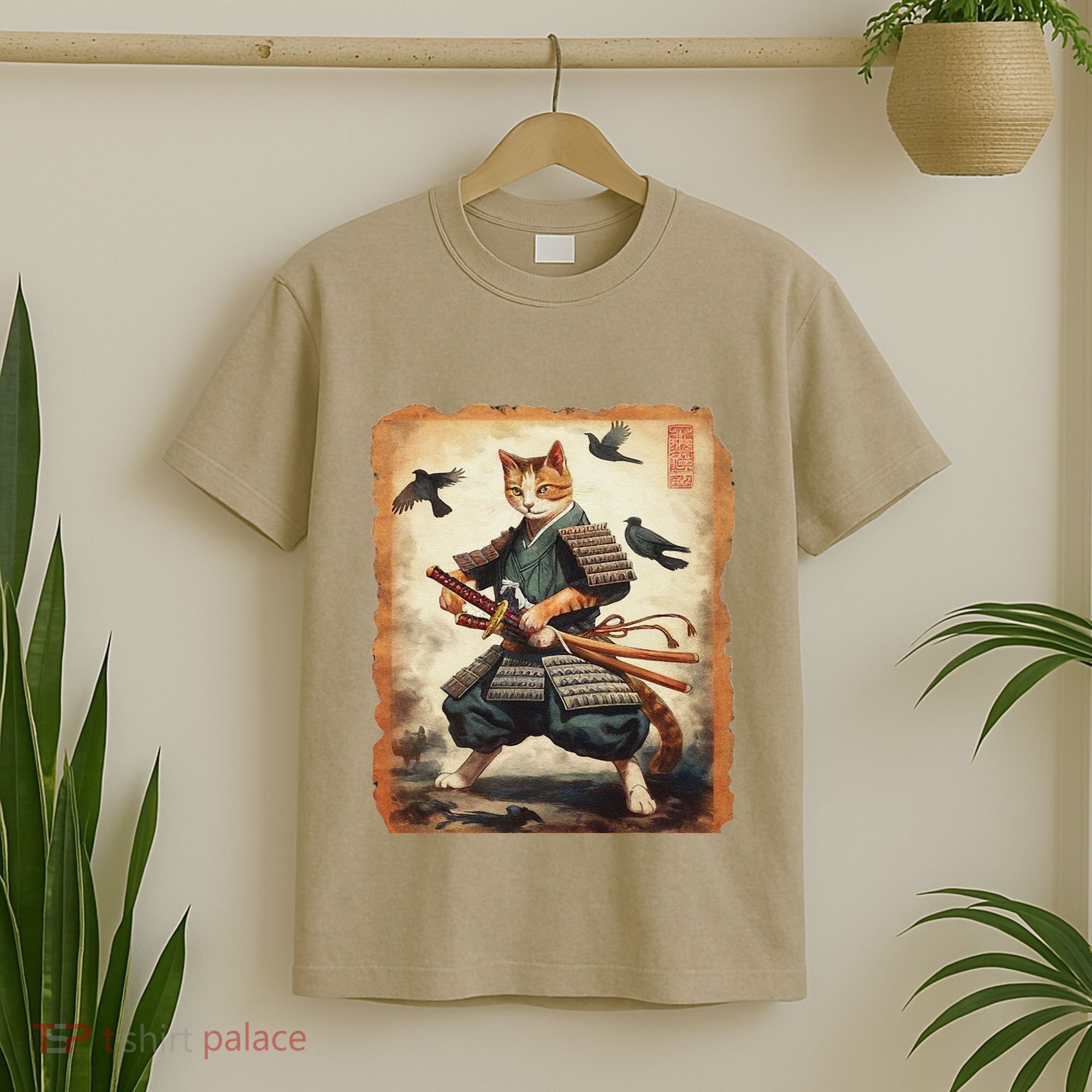 Samurai Cat Graphicwarrior Vintage Japanese Art Anime T-Shirt