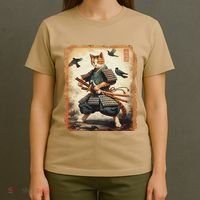 Samurai Cat Graphicwarrior Vintage Japanese Art Anime T-Shirt thumb 4