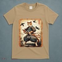 Samurai Cat Graphicwarrior Vintage Japanese Art Anime T-Shirt thumb 5