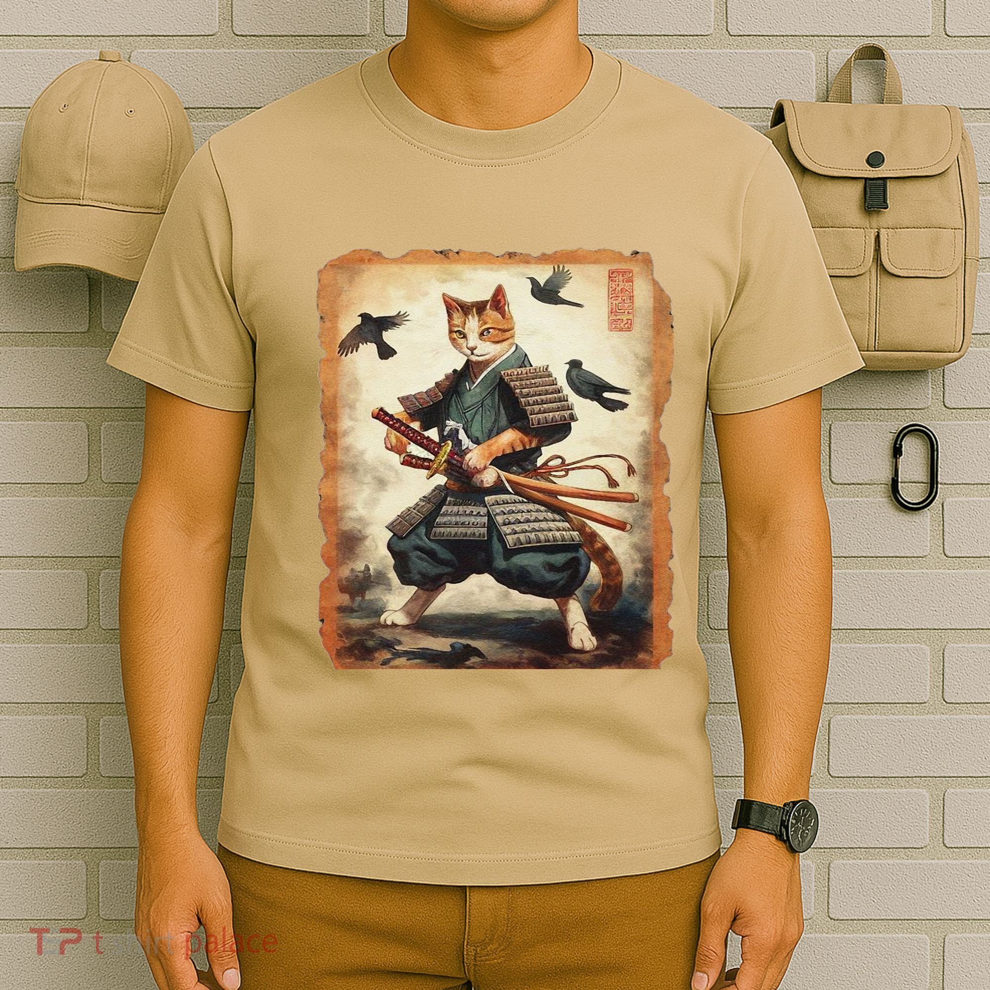 Samurai Cat Graphicwarrior Vintage Japanese Art Anime T-Shirt