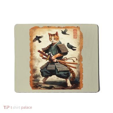 Samurai Cat Graphicwarrior Vintage Japanese Art Anime Mousepad