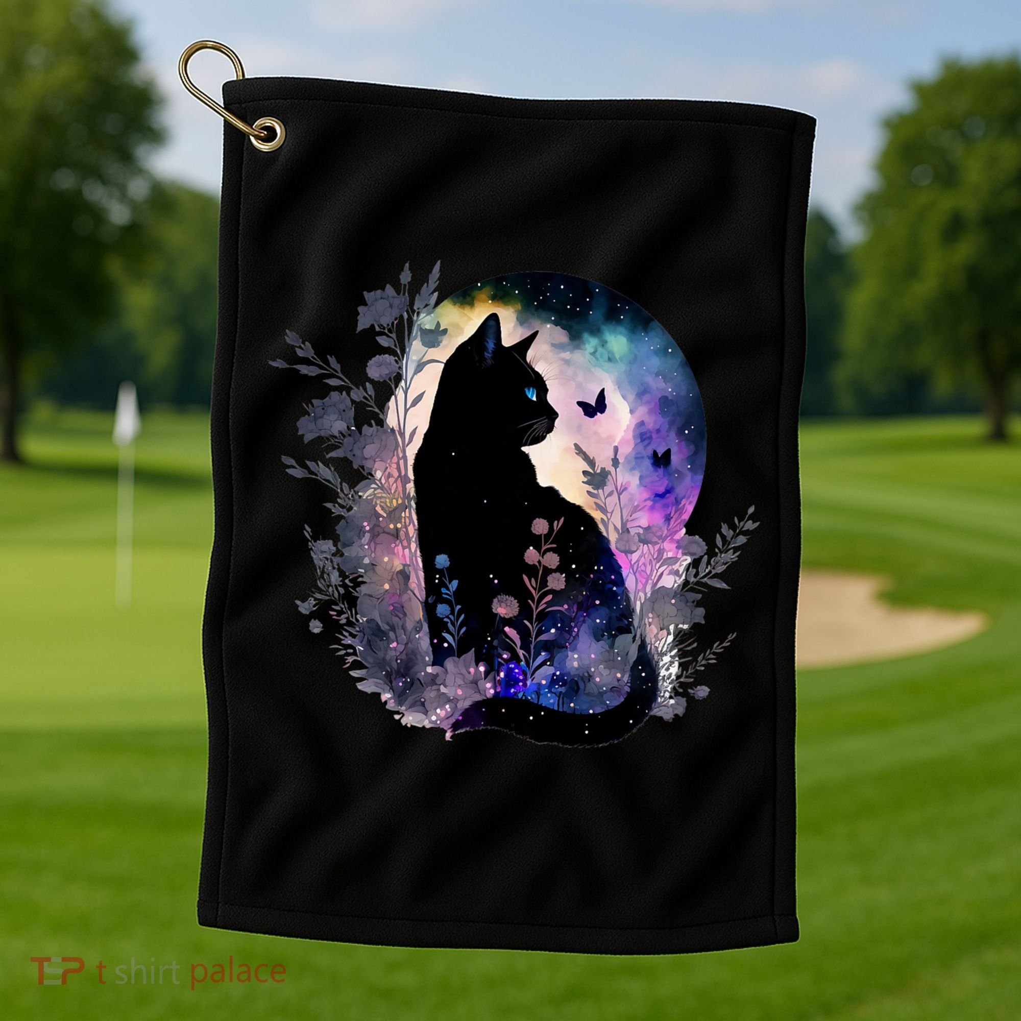 Space Cat Galaxy Cat Funny For Cat Dad Cat Mom Cat Lover Cat Alien Ufo Golf Towel