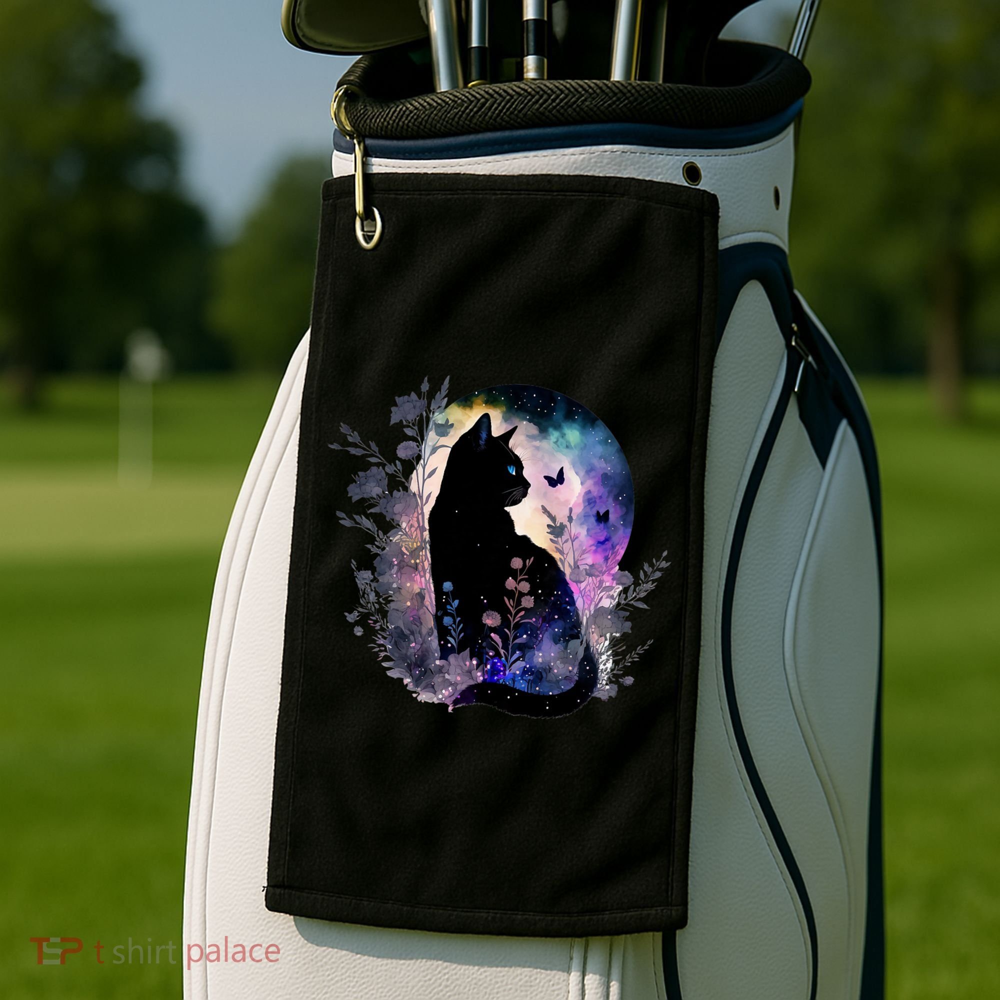 Space Cat Galaxy Cat Funny For Cat Dad Cat Mom Cat Lover Cat Alien Ufo Golf Towel
