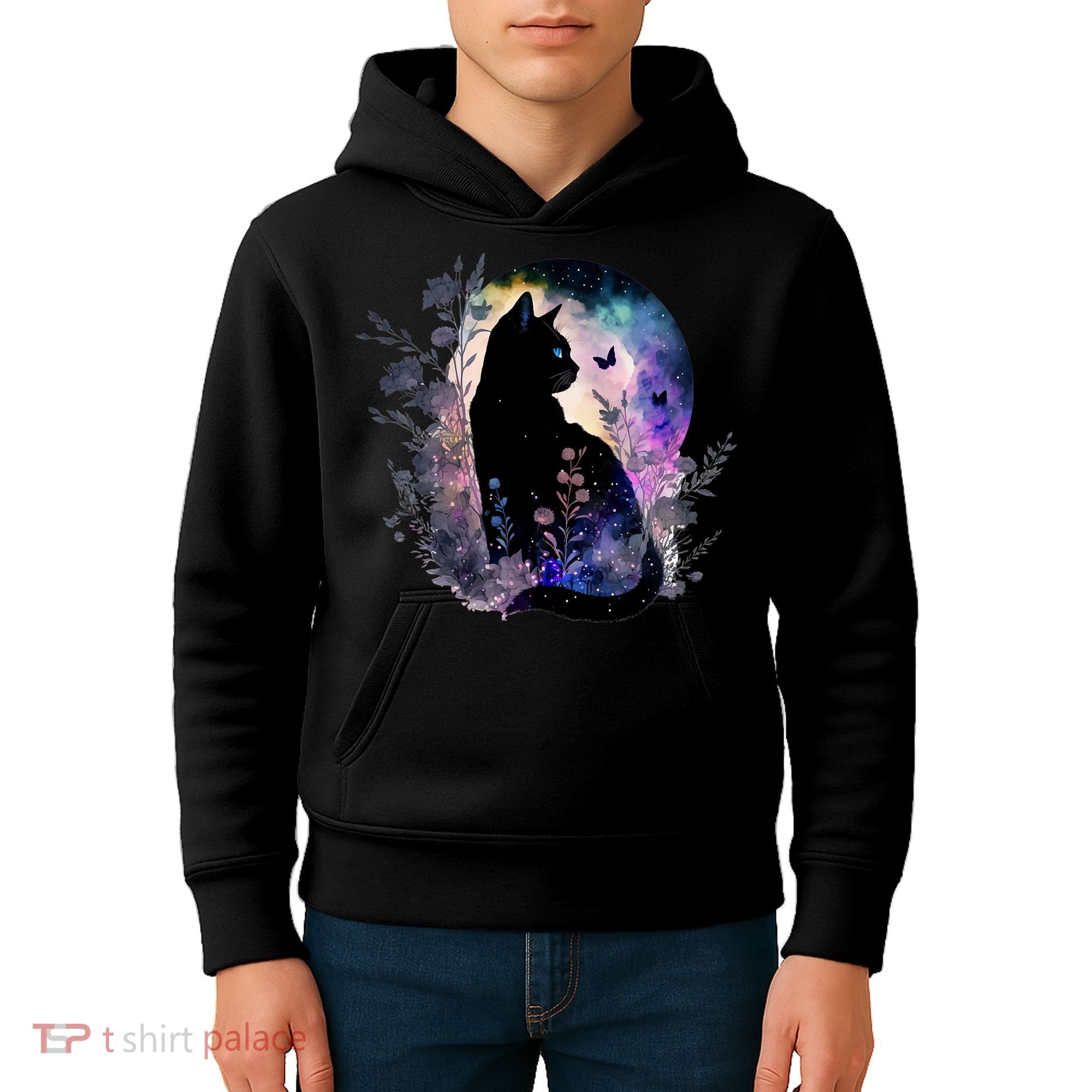 Space Cat Galaxy Cat Funny For Cat Dad Cat Mom Cat Lover Cat Alien Ufo Kids Hoodie