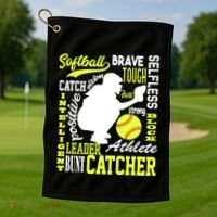 Softball Catcher Great For Ns Traits Of A Catcher Gift Golf Towel thumb 1