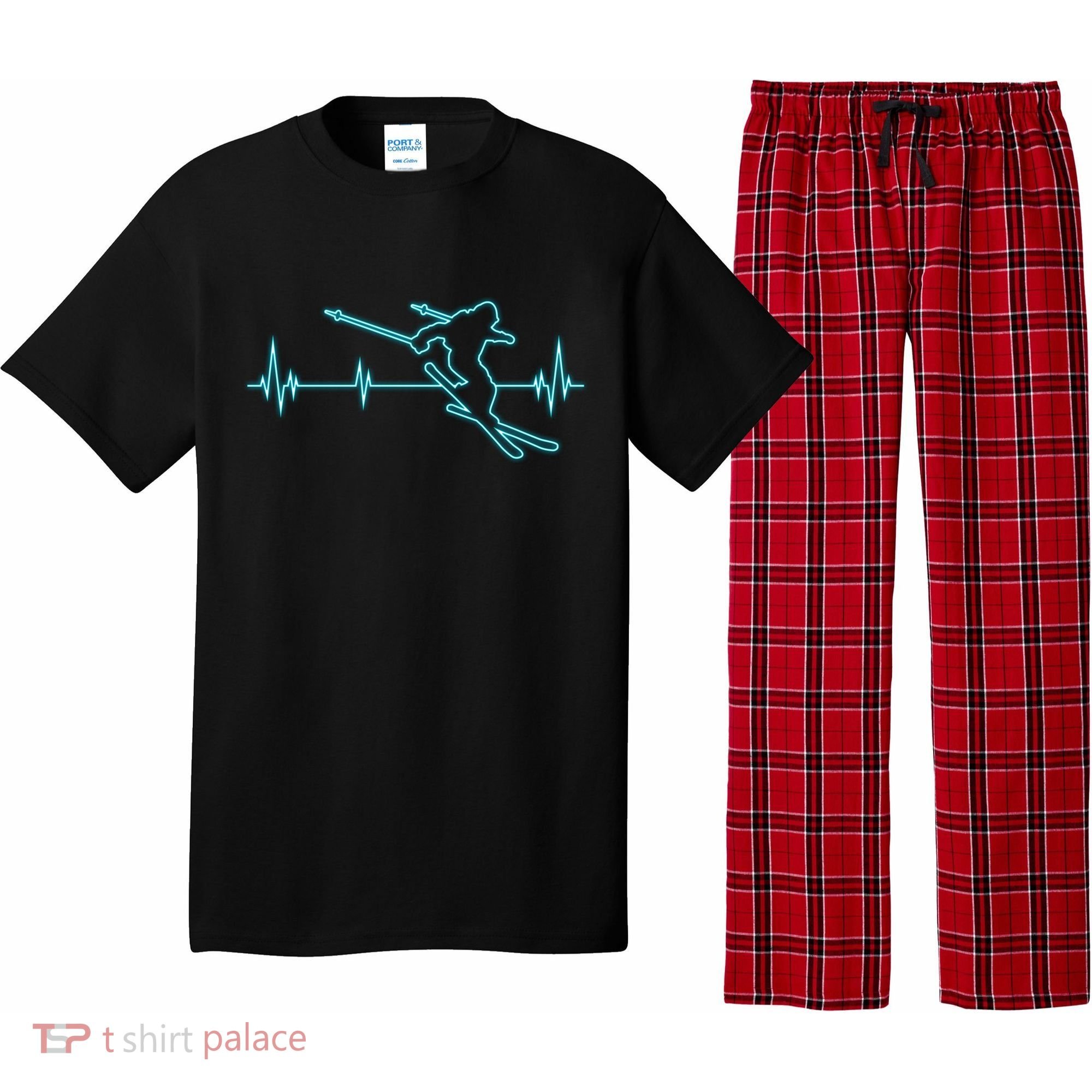 Ski Cool Gift Skiing Heartbeat Tee Skier Cool Gift Skiing Lover Gift Pajama Set